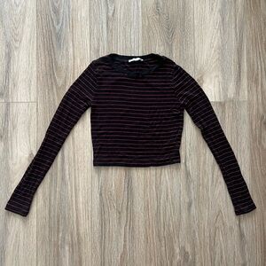 ZARA red and black striped long sleeve crop top